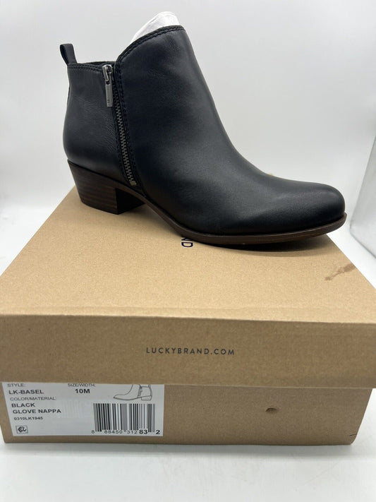 Lucky Brand Basel Leather Bootie Womens 10M Black Double Side Zipper