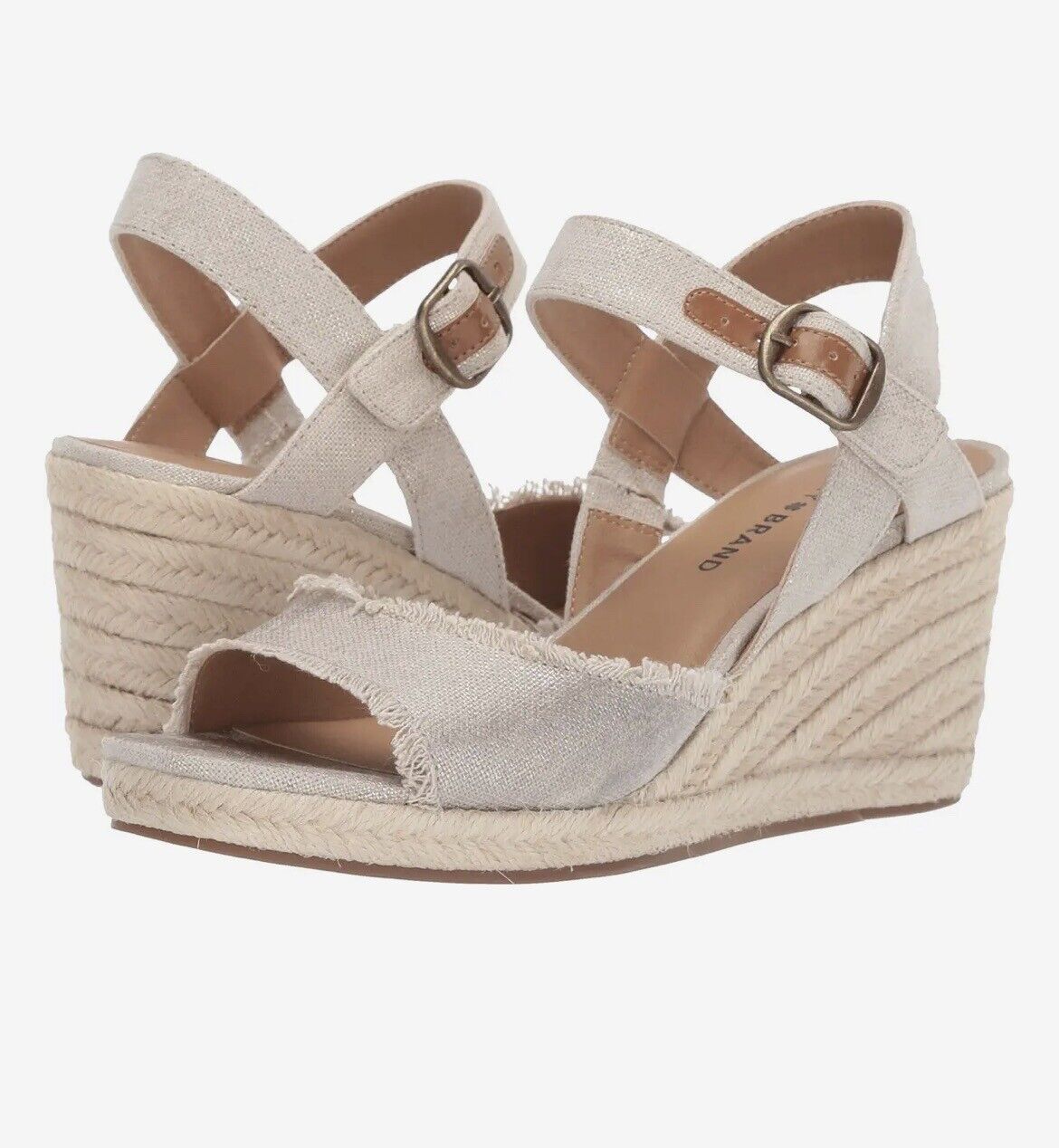 Lucky Brand Women's Mindra Espadrille Wedge Sandal - Size 7 Metallic Linen